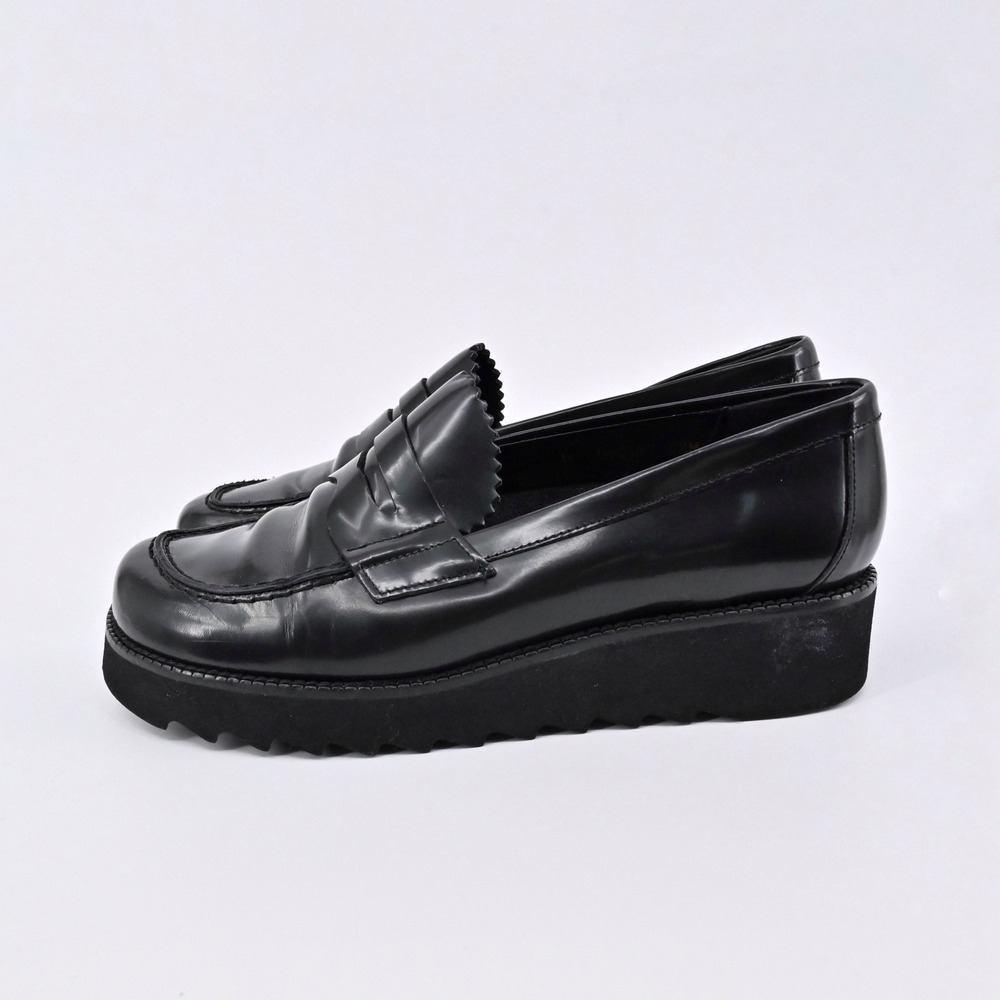 Donald J Pliner Platform Penny Loafers Womens Size 6.5 Black Leather Lug Sole‎ - Picture 5 of 10